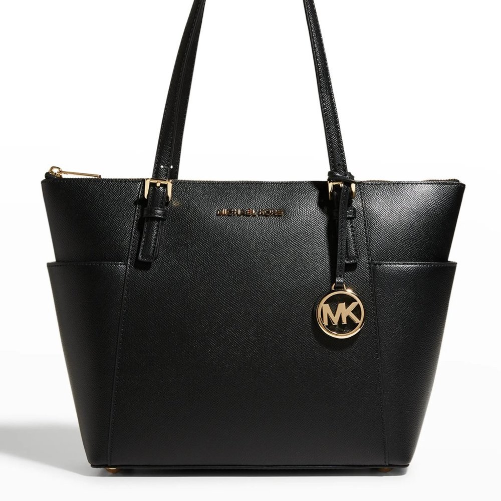 Michael Kors Jet Set East-West Leather Tote Bag in Black